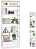 Homykic 6-Tier Bamboo Bookshelves and Bookcases, Adjustable 63.4”Tall Shallow Book Shelf Organizer Rack, Freestanding Storage Shelving Unit for Living Room, Kitchen, Bathroom, Office, White