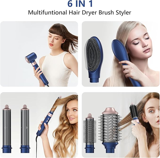 Hair Dryer Brush Professional Hair Multi-Stylers - MIRACOMB Ionic Hot Air Styling System with Auto Wrap Curlers, Brushless Motor, Intelligent Heat Control - Fast Drying - Versatile for All Hair Types