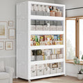 900QT Extra Large Stackable Storage Bins with Lid, 225Gal Collapsible Closet Organizer Box with Wheels, Folding Plastic Storage Cabinet with Doors for Home Kitchen Office Dorm, 5Pack White