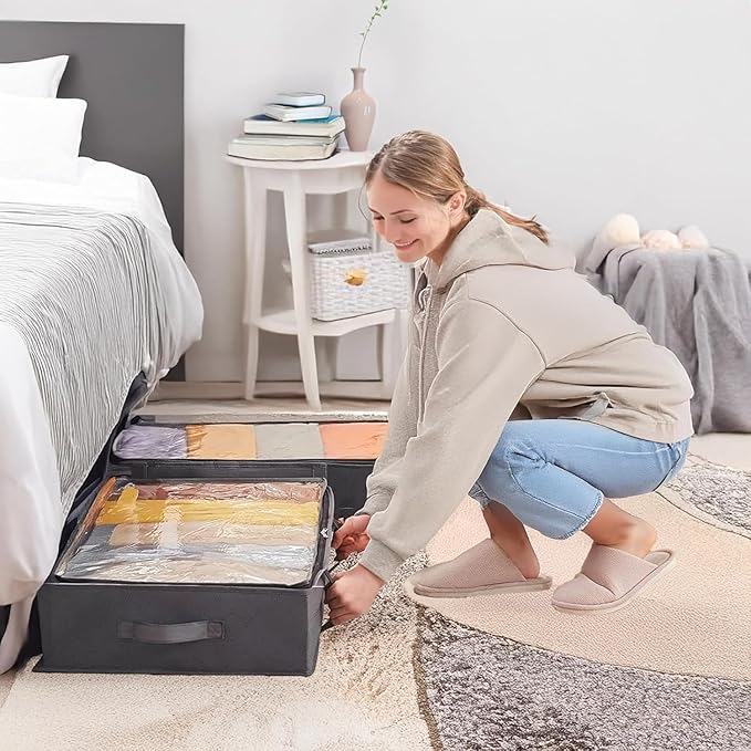 90L Under Bed Storage Containers, Closet Organizers and Storage Bins, Foldable Underbed Storage Bags for Blankets, Towels, Comforter, Sweaters, Linen Sheets, Wrapping Paper (Black, 4 Pack)