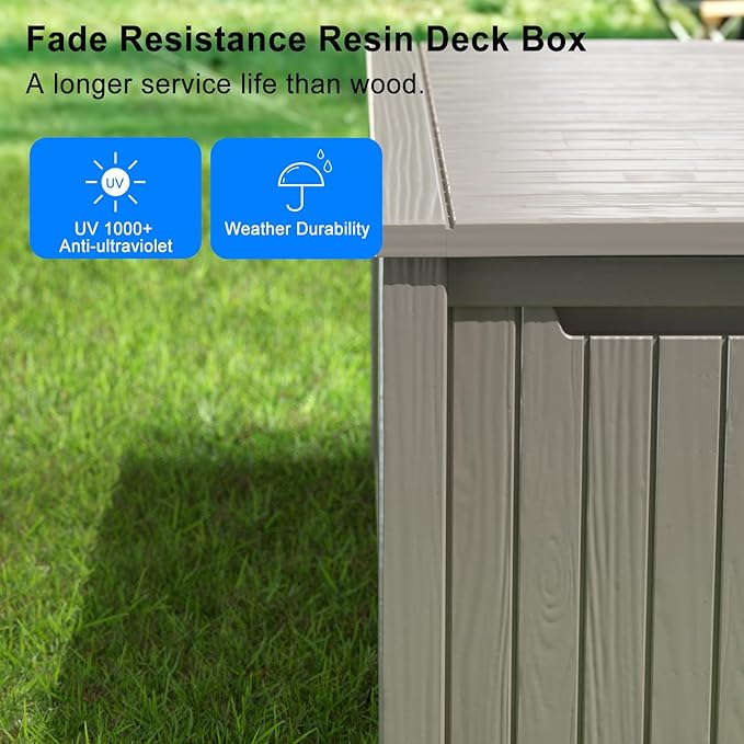 180 Gallon Outdoor Deck Box,Storage Lockable Waterproof Patio Furniture,Garden Tools,Cushions,Pool Accessories Outside Storage Resin Box(Grey)