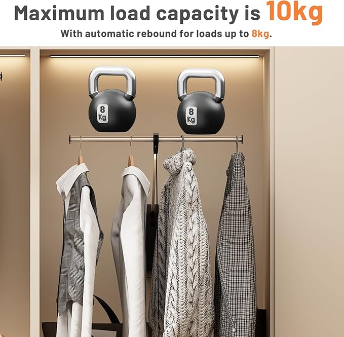 Pull Down Closet Rod, 26 Inch Soft-Close Buffering Clothing Organizer, Stainless Steel Back Mounted Closet Rod for Hanging Clothes Space-save in Tight Spots, Holds Up to 22lbs