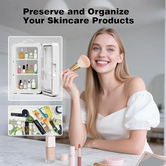 Mini Fridge for Bedroom, 6L/8 Cans Skincare Fridge Portable Small Refrigerator, Cooler and Warmer Compact Refrigerator for Skin Care Makeup, Office Dorm and Car, Includes Home Plug & 12V Car Charger