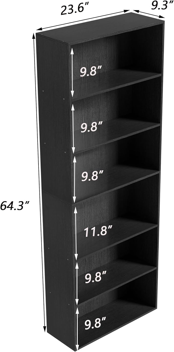 Wooden 6 Tier Book Shelf, 6 Cube Storage Organizer,6 Tier Low Bookcase Storage Display Organizer, 64 Inch Versatile Cubes Shelf and Cubby Unit for Any Space (Black, 6 Cube-W(23.6inch)