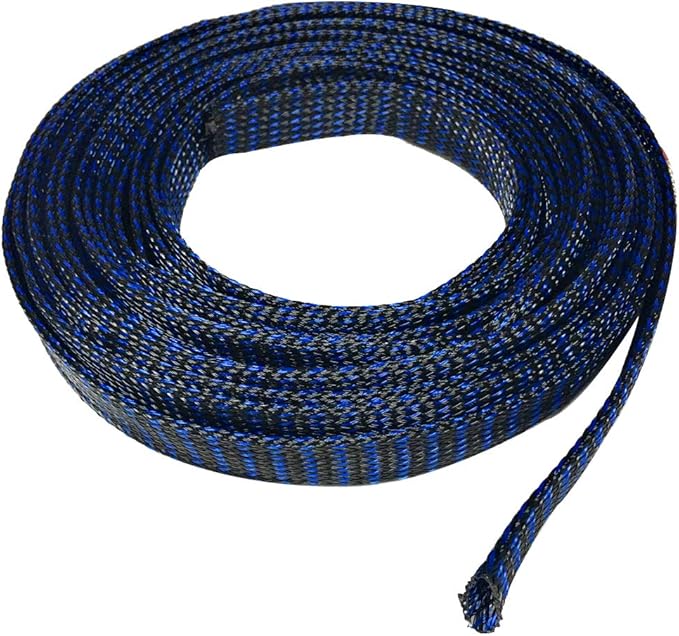 Seismic Audio - EBS1250Blue- 50 Foot Blue/Black 1/2" Expandable Woven Cable Sleeve Tubing Cord Sock