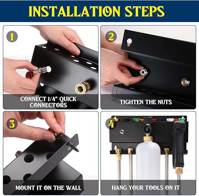 Pressure Washer Gun Holder, Wall Mount Foam Cannon Holder, Car Wash Accessories Organizer for Wand/Nozzle Tips, 1/4'' Pressure Washer Accessories Storage Rack(Black)