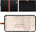Voova Travel Jewelry Holder Organizer Case, Large Jewelry Storage Bag for Women Girls, Foldable Traveling Jewellery Pouch Roll for Necklaces Rings Earrings Bracelets, Black