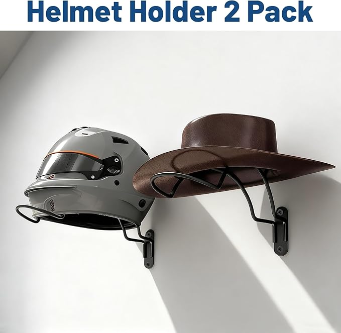2 Pcs Helmet Rack Hanger Wall Mount Display, Helmet Holder Hooks Wall Mount for Equestrian Motorcycle Hat - Black