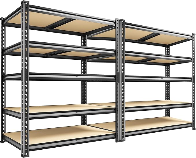 Garage Shelves, 72.1" H Garage Storage Shelves, 5 Tier Adjustable Shelving Units for Storage, Basement, Warehouse, Pantry, Kitchen, 35.5" W x 15.7" D x 72.1" H, Black, 2 Pack