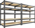 Garage Shelves, 72.1" H Garage Storage Shelves, 5 Tier Adjustable Shelving Units for Storage, Basement, Warehouse, Pantry, Kitchen, 35.5" W x 15.7" D x 72.1" H, Black, 2 Pack