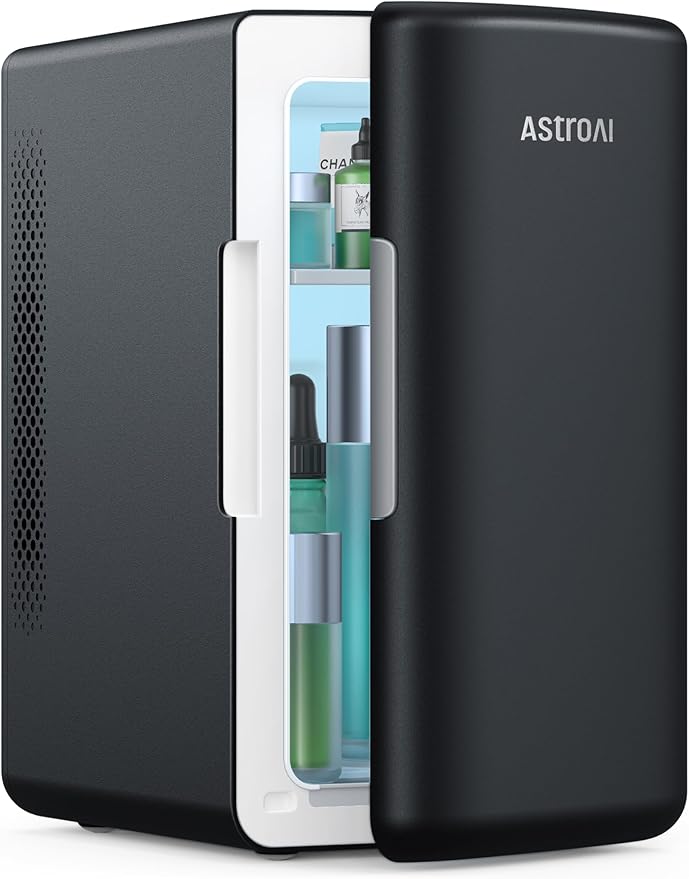 AstroAI Mini Fridge 2.0 Gen, 6 Liter/8 Cans Makeup Skincare Fridge 110V AC/ 12V DC Portable Thermoelectric Cooler and Warmer Little Tiny Fridge for Bedroom, Cosmetics (Dark Grey)