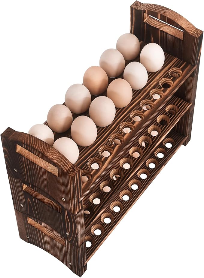Wooden Egg Holder 2 Layer Rack Holders Countertop Stackable Quail Egg Sorter Storage Trays Organizer Display Stand Kitchen Rack Fits Duck, Turkey, Chicken Eggs,up to 36 Eggs, 2 Tier-Brown