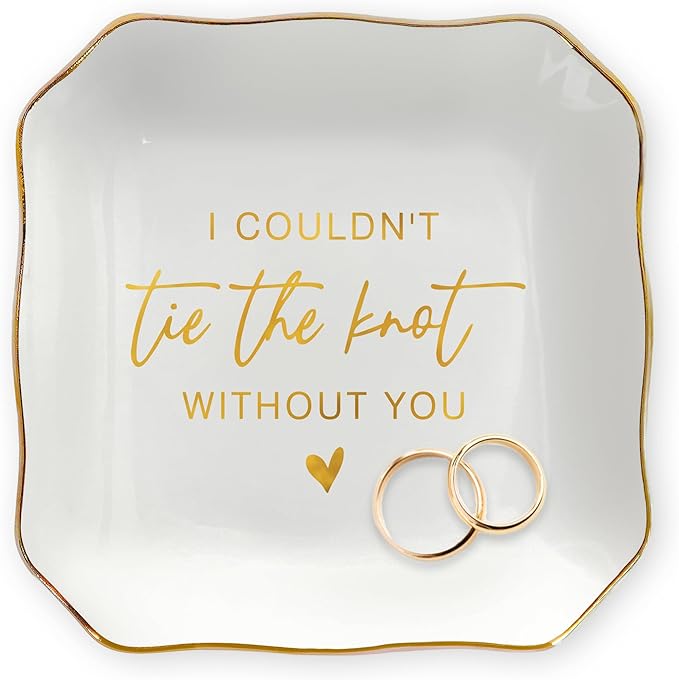 OASSIE Christmas Bridesmaid Gifts for Wedding - 4"x4" Ceramic Jewelry Dish Tray - Bridal Shower Wedding Gifts for Women, Jewelry Tray for Bridesmaid Proposal Gift, Maid of Honor Gift for Friend Sister