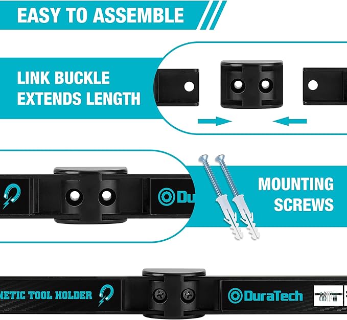 DURATECH 4 Pack 12" Magnetic Tool Holder Strip, Heavy Duty Magnetic Tool Bar, Magnetic Space Saving Tool Organizer with Mounting Screws for Garage, Workshop, Kitchen