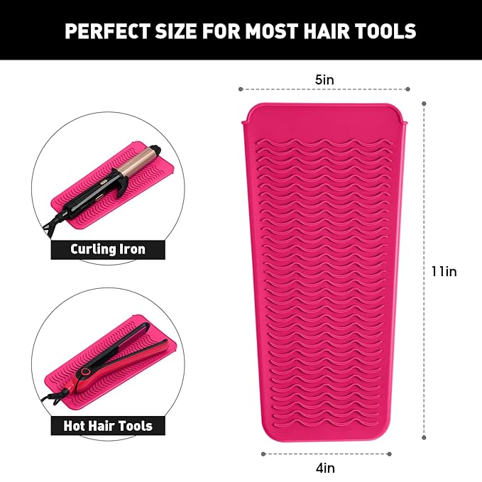 ZAXOP 2 Pack Heat Resistant Silicone Mat Pouch for Flat Iron, Curling Iron,Hair Straightener,Hair Curling Wands,Hot Hair Tools (Grey & HOT Pink)