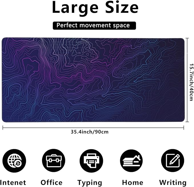 Gaming Mouse Mat Abstract Topography Large Mouse Pad Extended Mouse Pad Desk Mat Non-Slip Rubber Base Mice Pad Desk Pad for Office Game Home 35.4x15.75 in