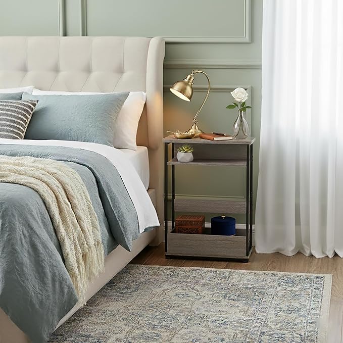 Narrow Side Table,3-Tier Slim End Table with Storage Shelf,Modern Sofa Table Thin Side Table for Narrow and Small Spaces, Skinny Bedside Table Small Nightstand with Magazine Rack Space Saving/Oak