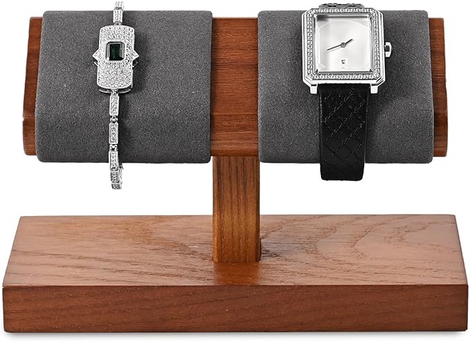 Oirlv Solid Wood Double Watch Display Stand Watch Bracelet Organizer（Grey）