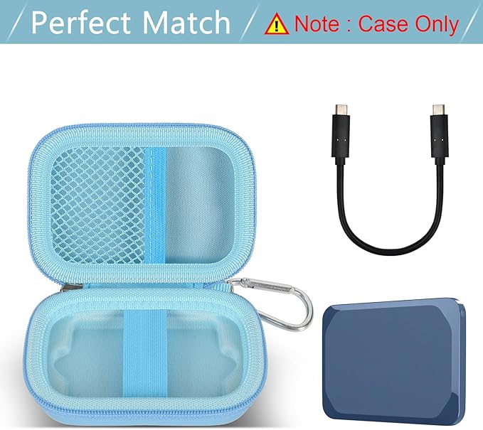 Carrying Case Compatible with Crucial X10/ X9 Pro 4TB/ 2TB/ 1TB Portable SSD, External Solid State Drive Hard Storage Holder Bag Fits for USB-C Cable (Box Only) (Blue)