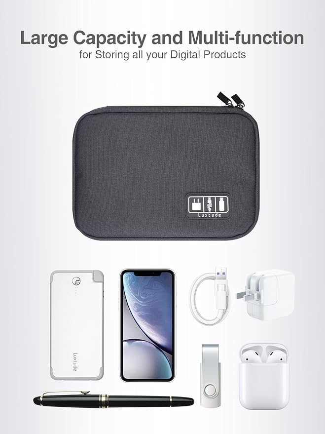 Luxtude Travel Cable Organizer Bag, Flat Cord Organizer Bag, Portable Electronics Case, Travel Essentials for Wire/Cord Storage/Charger Case/Cable Storage/Tech Accessories Pouch/Tech Gifts