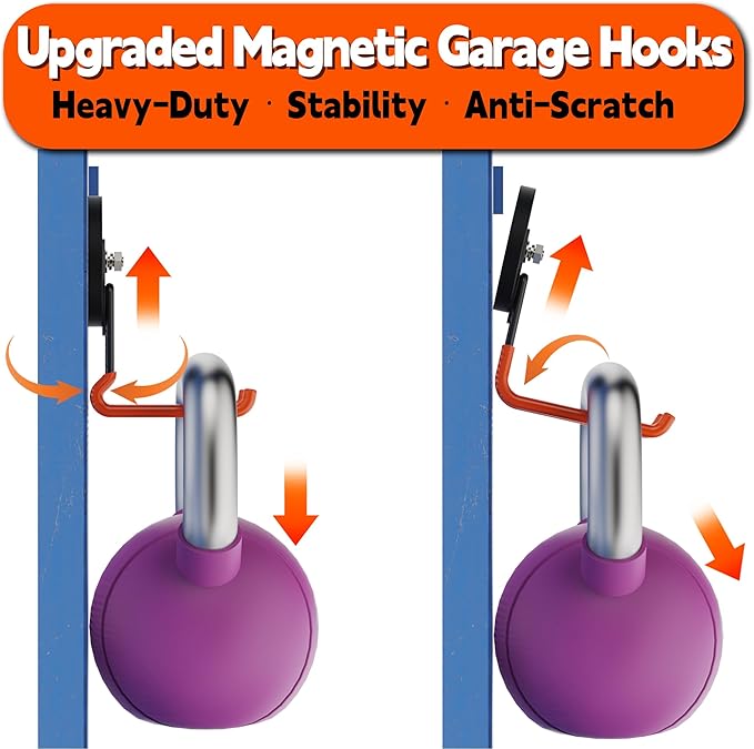 ULIBERMAGNET New Updated Strong Magnetic Hooks,2 Pack Heavy Duty Large Magnetic Hooks for Extension Cord, Cable, Hose, Power Cord,Rope,Drill,Jig Saw,Circular Saw,Garden Lawn Tools (Orange/3.46inch)