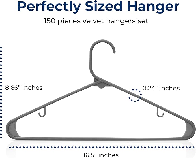 SereneLife 150 Pack Plastic Hangers, Lightweight, Durable, Space Saving Clothes Organizers, Suitable for Shirts, Sweaters, Hoodies, Dresses, Kids Clothes, Good for Home Organization (Gray)