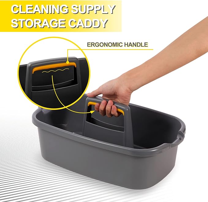 Cleaning Caddy, Cleaning Caddy Organizer with Handle, Plastic Tool Storage Cleaning Supply Caddy for College Dorm, Kitchen, Garden, Under Sink,Gray