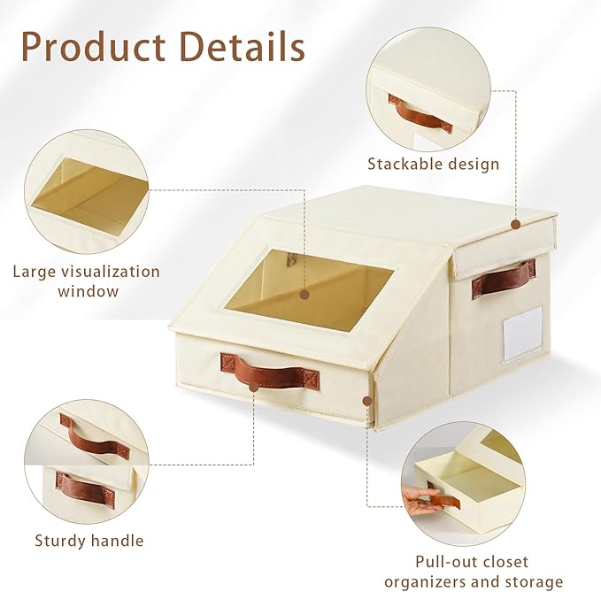 Closet Organizers and Storage, Stackable Closet Drawers, Fabric Closet Storage Bins, Foldable Linen Closet Organizer for Underwear, Clothes, Hat Storage,Wardrobe Space-Saving