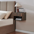 Floating Nightstand with Fluted Drawer - Modern Wall Mounted Bedside Table with Open Storage Shelf, Small Night Stand for Bedroom(Walnut)