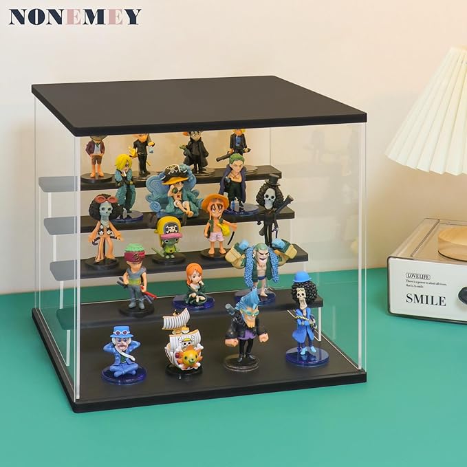 NONEMEY Clear Acrylic Display Case Stand with LED Light 2/3/4/5/6 Tier Storage Box Showcase Dustproof Organizer Box for Collectibles (5Tier 12.4*12.2*12inch )