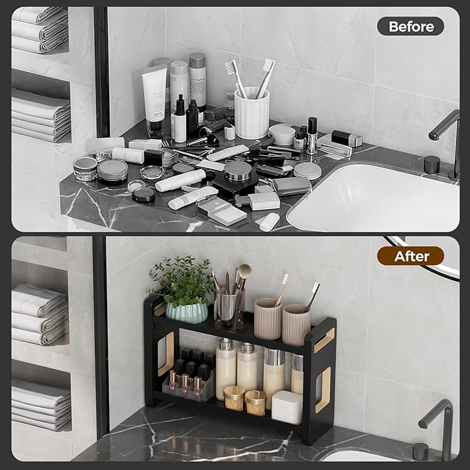 Bathroom Counter Organizer,Bathroom Counter Shelf,Bathrooms Organizers,Under Sink Organizer,Cologne Organizer For Men,Cologne Stand,Spice Rack,Cabinet Organizers(Black 2 Tier)