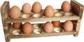 Expandable Stackable Wooden Egg Holder Countertop for 24 Eggs, Rustic Kitchen Decoration, Two-Piece Compact Egg Rack for Counter - Chicken Decor - Gui's Chicken Coop (Double Rack)