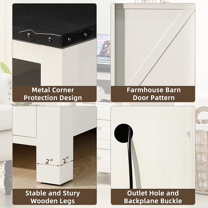 Nightstand with Charging Station and USB Port, Farmhouse Side End Table with 2 Drawers and Open Shelf, Wood Rustic Sofa Table, Bedside Cabinet for Bedroom, Living Room, Closet, Office (White)