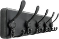 Dseap Coat Rack Wall Mounted - 5 Tri Hooks, Heavy Duty, Wooden Wall Coat Hanger Coat Hook for Clothes Hat Jacket Clothing, Black