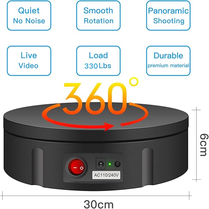 JAYEGT Motorized Rotating Display Stand, 350Lbs Load，360 Degree Electric Rotating Turntable for Photography Products Display，Live Show,Remote Control +5 Colors Backgrounds (Black/11.8inch /Wired)