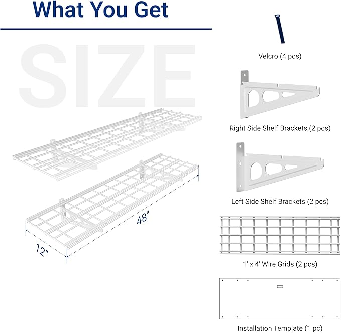 FLEXIMOUNTS 2-Pack 1x4ft 12-inch-by-48-inch Wall Shelf Garage Storage Rack Wall Mounted Floating Shelves, 450 lbs Load Capacity, White, Classic Series