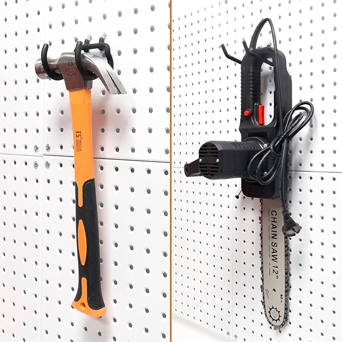 HUHOLE Pegboard Drill Holder, Peg Board Utility Hooks, 10 Pack Heavy Duty Peg Board Tool Holder for Power Tools, Drill, Hammer, Cord, Fit for 1/4" Pegboard