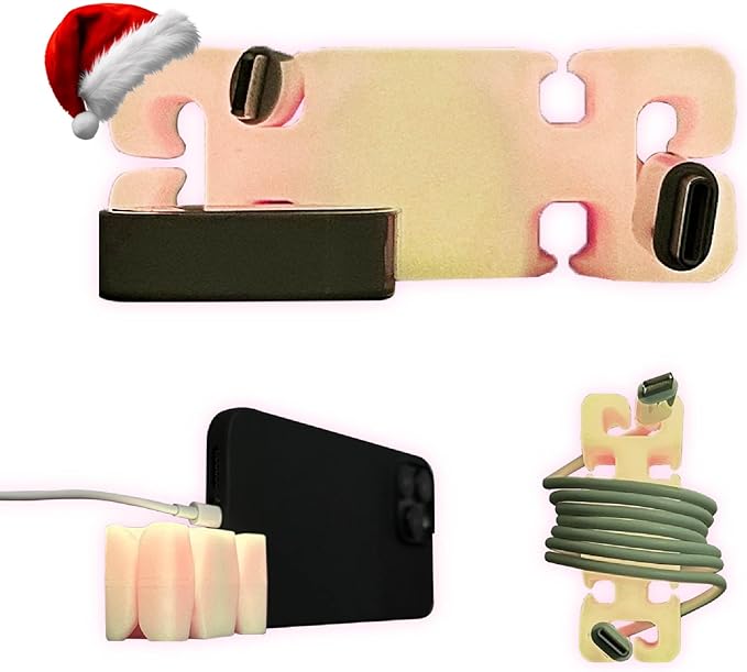 GlowBrick Stocking Stuffers for Adults Cord Management Weighted Cord Holder Cable Wrap Phone Stand - Glow-in-The-Dark Gadget Organizer for Nightstand. Gift for Men, Silicone. Glowing Pink