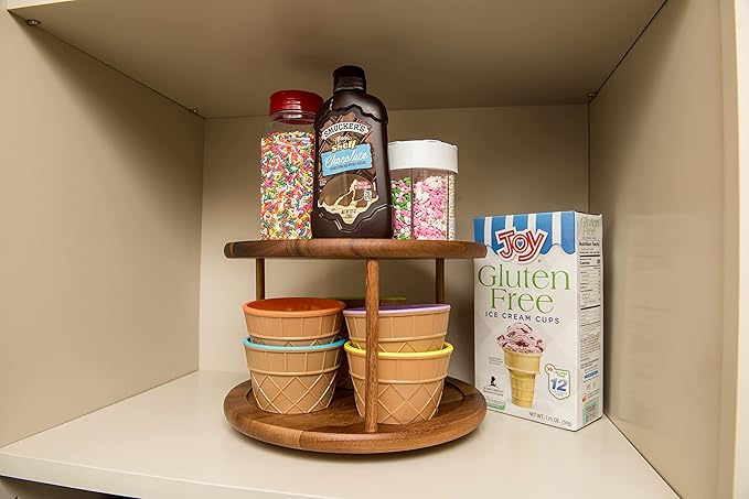 Lipper International 1302 Acacia Wood 2-Tier 10" Kitchen Turntable