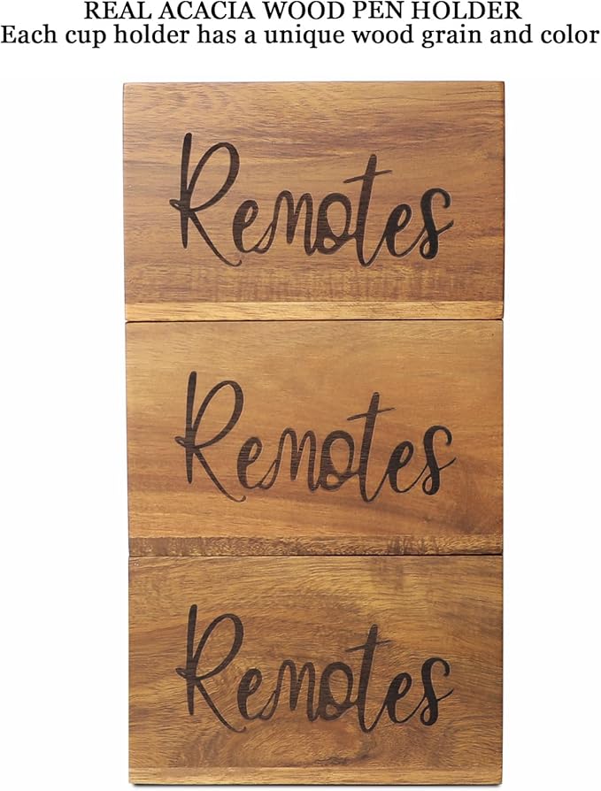 Acacia Wood TV Remote Holder, Caddy and Organizer for Table, Vintage Farmhouse Desk Caddy (Brown, 4+ Remotes)