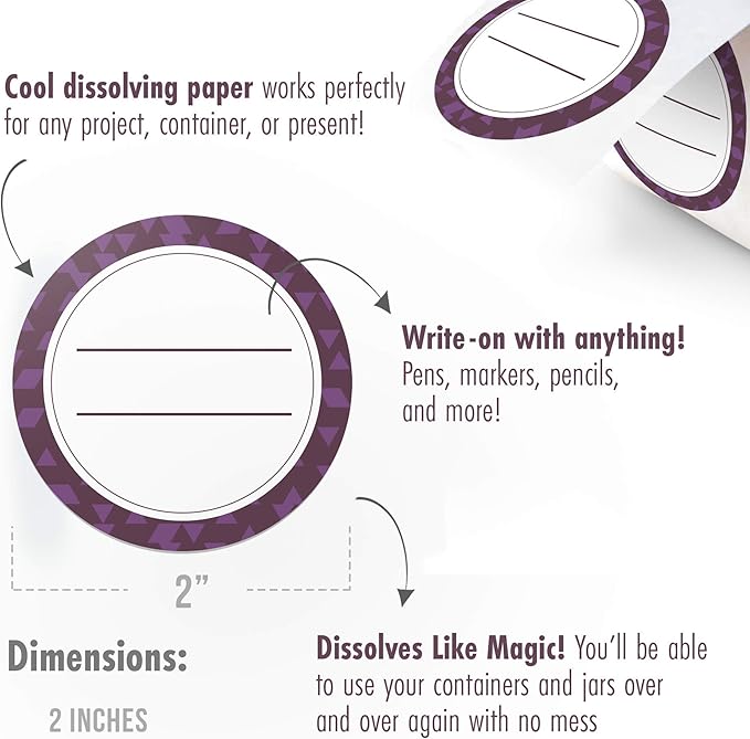 Canning Labels Dissolvable Stickers for Mason Jars and More (2" Round 200/roll) Canning Supplies Washes Off in Seconds Like Magic - Jar Labels Homemade Jam, Jelly, and More (Eggplant)