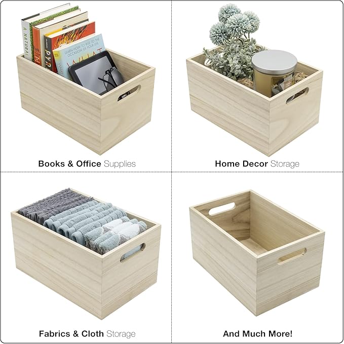 Sorbus Unfinished Wood Crates - Organizer Bins, Wooden Box for Pantry Organizer Storage, Closet, Arts & Crafts, Cabinet Organizers, Containers for Organizing (2 Pack)