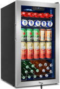 Beverage Refrigerator 126 Can, Mini Beverage Fridge Small Beverage Cooler Stainless Steel with Glass Door Safety Lock, Drink Fridge for Beer Soda Wine, Perfect for Dorm Office Hotel