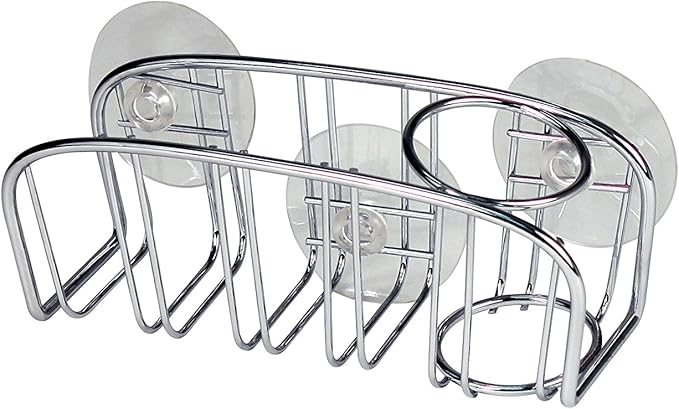 Spectrum 09370 Contempo Sponge & Brush Holder, Modern Sponge Holder & Kitchen Organizer, Vertical Scrub Brush Holder, Secure Suction Seals to Kitchen Sinks, Chrome