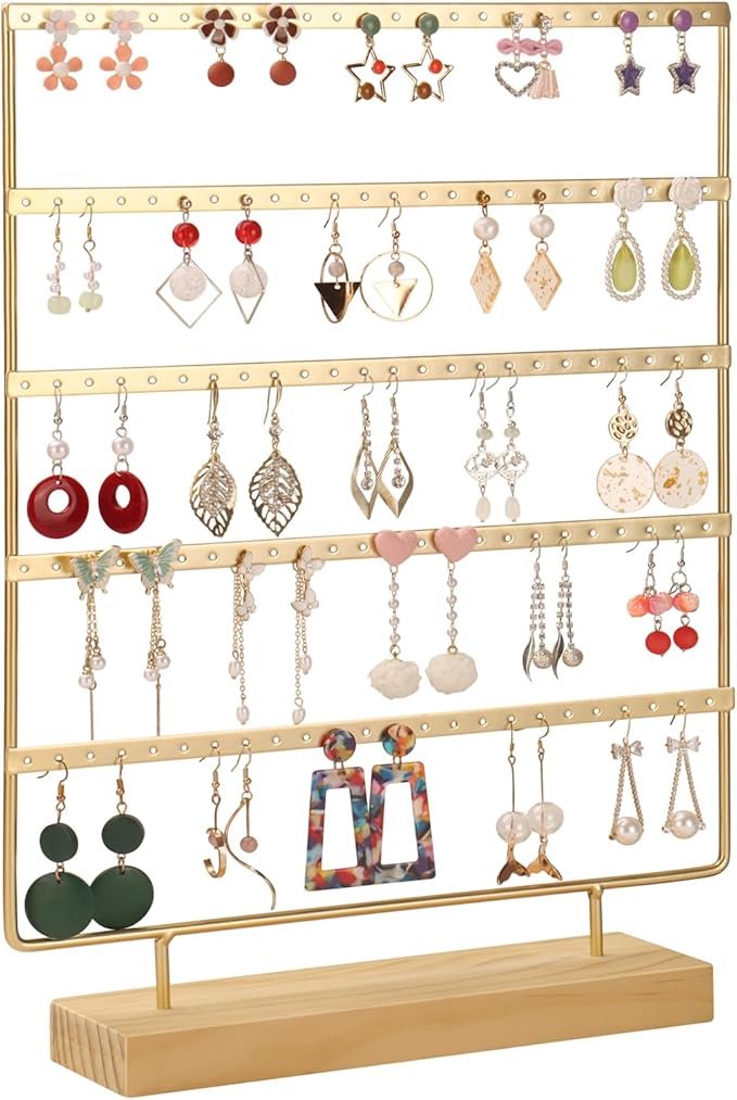 Earring Holder Organizer, Ear Jewelry Tree Organizer for Women, Earring Hanger with 5 Tiers & 120 holes (Gold)