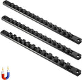 ALOANES 3-Piece Magnetic Socket Organizer, Heavy Duty Aluminum Rails, 360 Swivel Clips, 1/2, 3/8, 1/4-Inch Socket Holder x 40 Clips (Black)