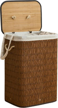 Laundry Hamper with Lid, 18.72 Gallons (72L) Laundry Basket with 2 Removable Liner Bags, Synthetic Rattan Clothes Hamper, laundry organization for bedroom, bathroom, laundry room, Brown