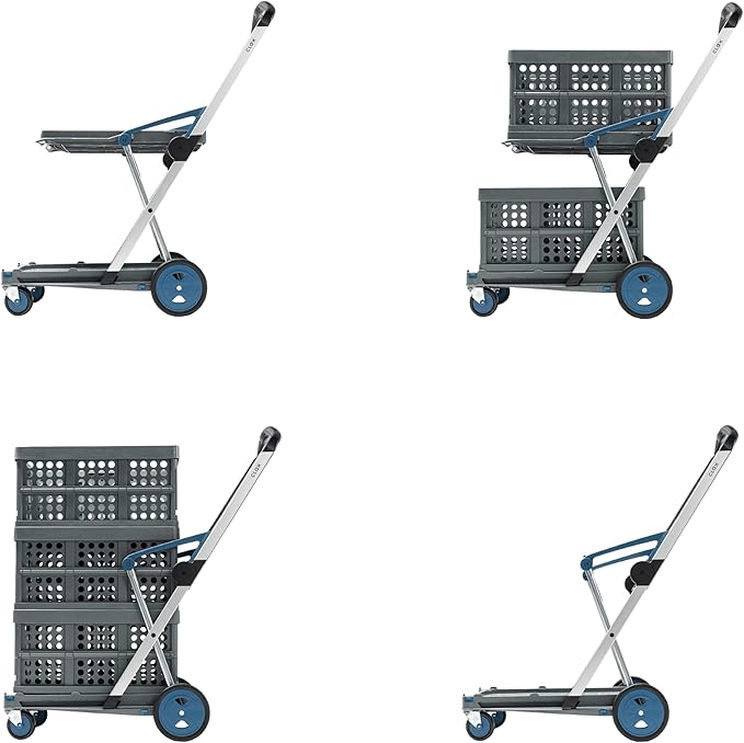 CLAX® The Original | Made in Germany | Multi use Functional Collapsible Carts | Mobile Folding Trolley | Shopping Cart with Storage Crate (Blue)