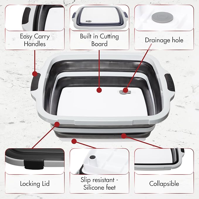 KITCHEN PERFECTION Collapsible XL Smoker & BBQ Prep Tub with Locking Lid & Cutting Board - Grill Caddy Container for Meat Marinating & Brine Perfect For Brisket, Turkey & Ribs - Best Gift For Men