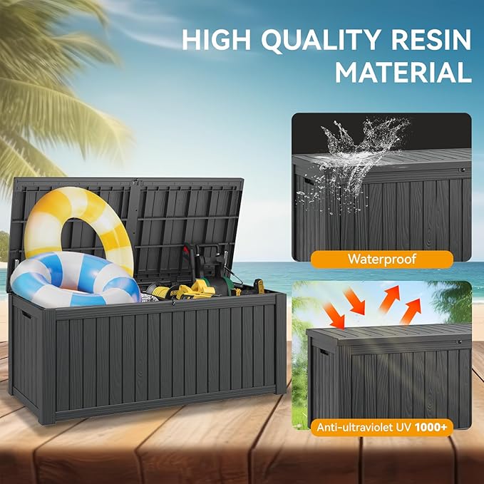 150 Gallon Outdoor Storage Box, Resin Deck Boxes Outdoor Waterproof For Patio Furniture, Garden Tools, Pool Supplies, Durable And UV Resistant, Lockable